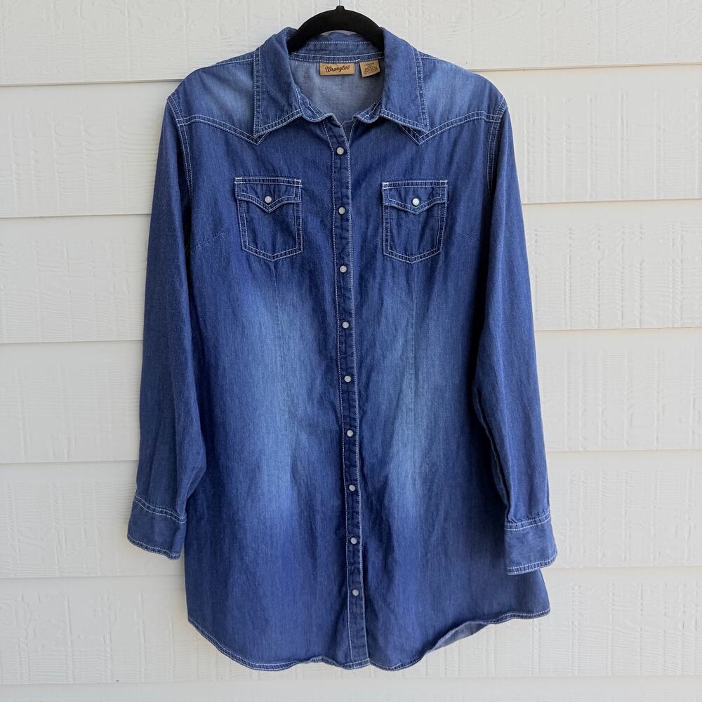 Wrangler XL Chambray Pearl Snap Shirt Dress